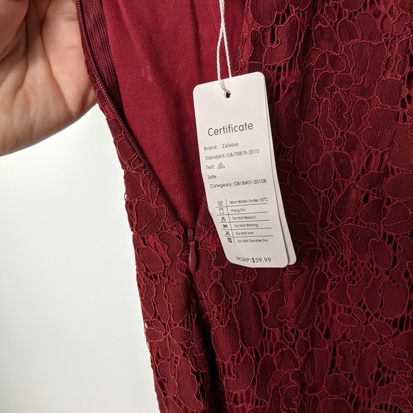 Zalalus Maroon High neck Lace Mini Dress NWT - Picture 11 of 11